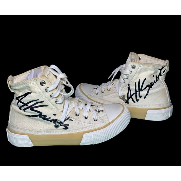 All Saints Women Sneakers Elena Signature High Top Trainers Off White Size 7 - Picture 1 of 8